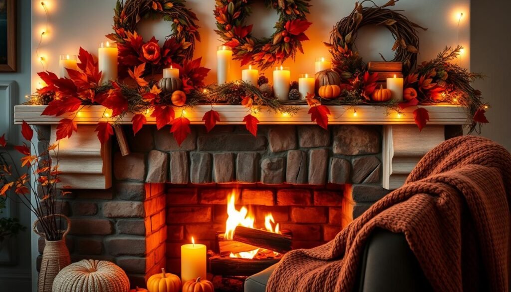 fall fireplace decor