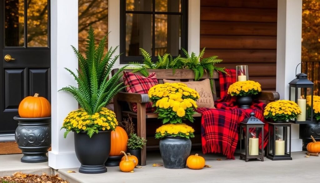 high-contrast fall porch