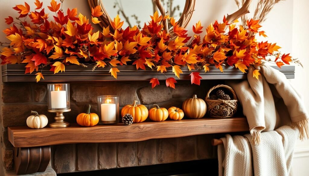 natural fall mantel decor