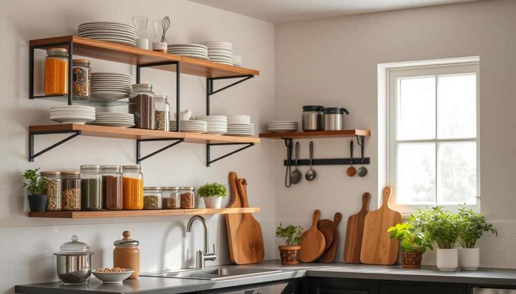 open kitchen shelving